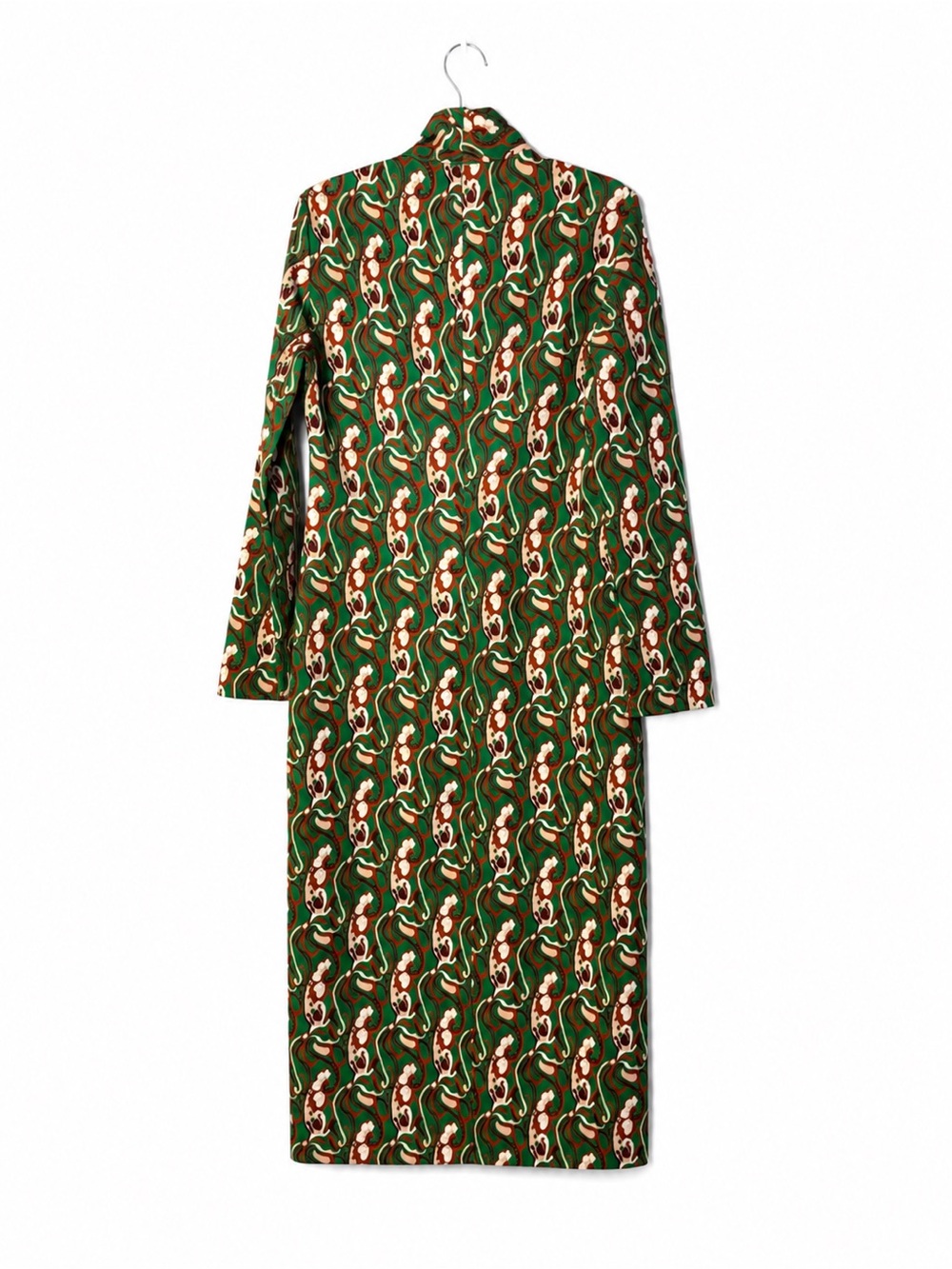 Zara Green Patterned Long-Sleeve Side-Slit Dress - Picture 4 of 8